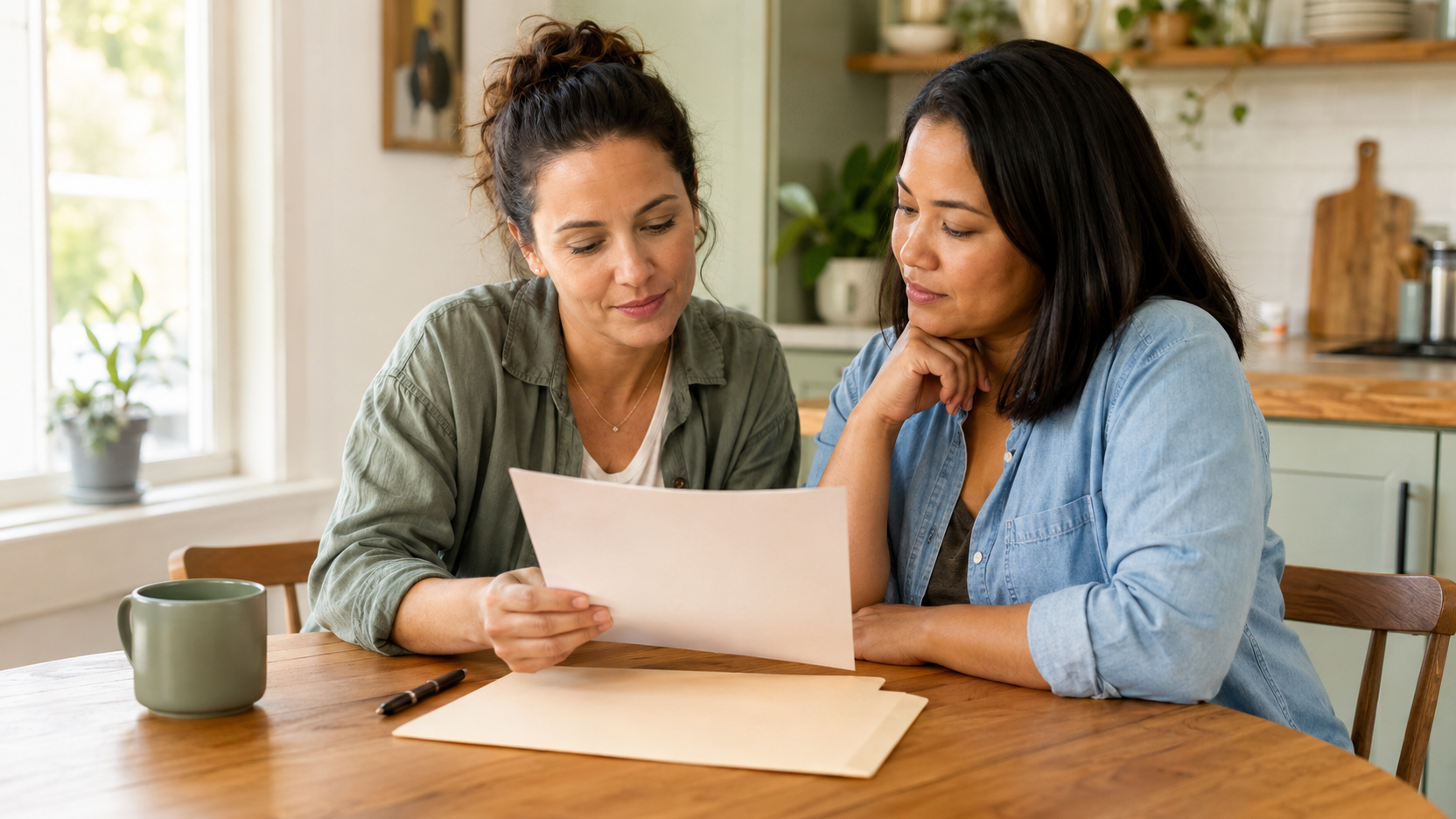 A parent and trusted caregiver reviewing a child medical authorization form